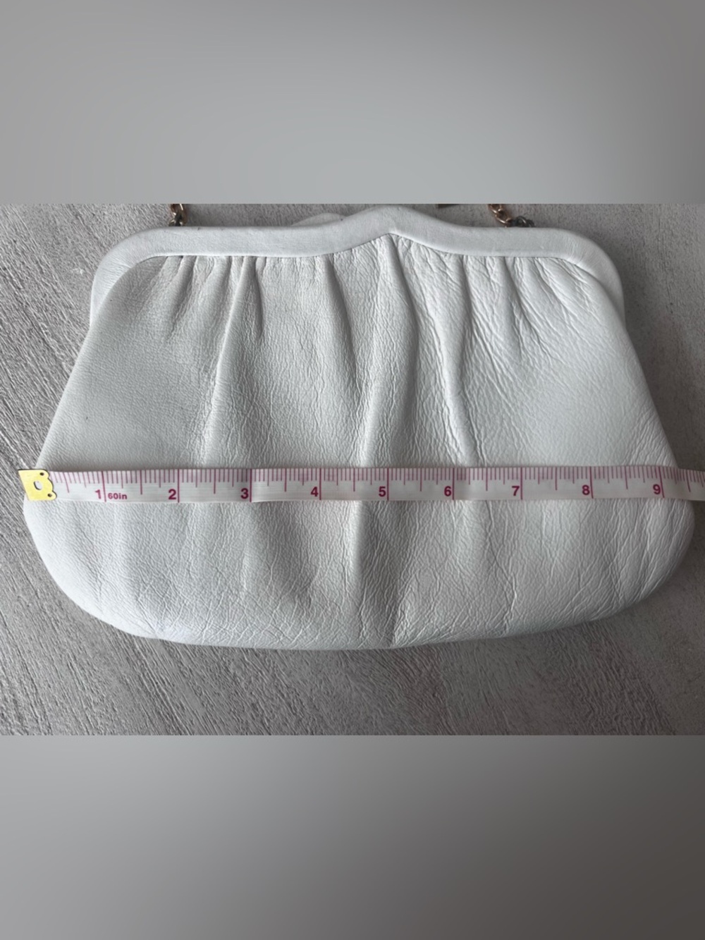 Vintage‎ Ande White Leather Chain-Strap Shoulder Bag Clutch - Picture 7 of 7